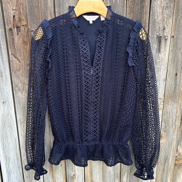Ted Baker Comsee Zip Up Lace Crochet Top Dark Blue 1